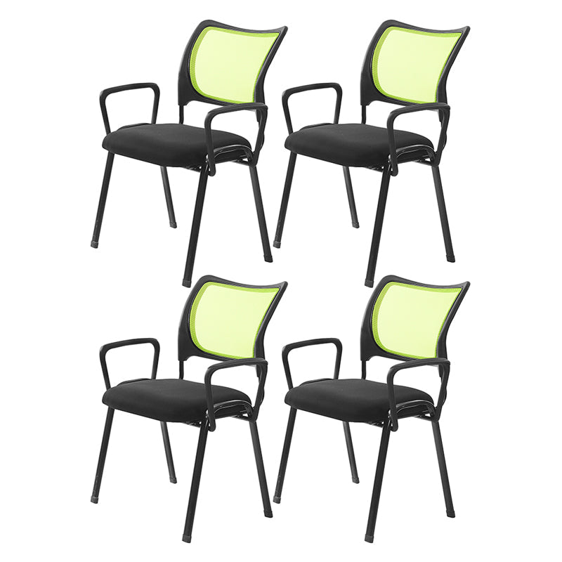 Silla de escritorio de malla baja sin ruedas silla de conferencia de armas fijas