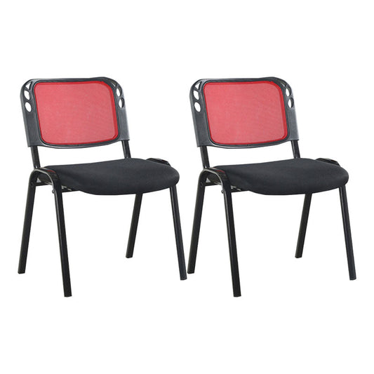 Modern Mesh Conference Chair Armless Upholstered Office Chair Red 2 Piece Set