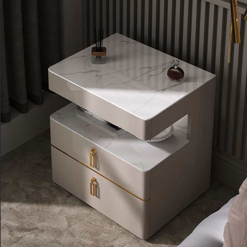 Modern 21 inch H Nachttafel Open opslag 2-ladjes Stone Top Nightstand