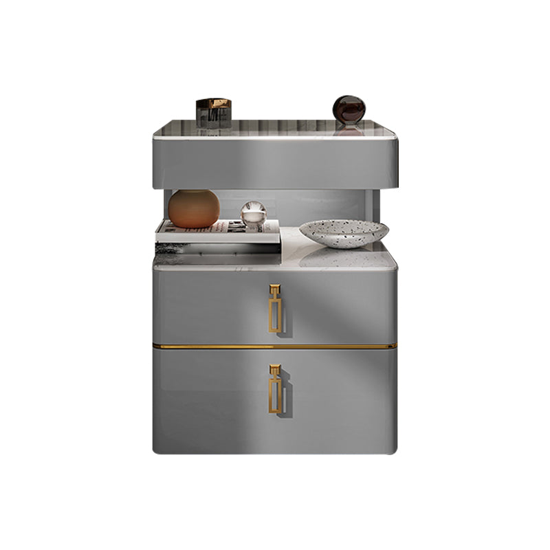 Modern 21 inch H Nachttafel Open opslag 2-ladjes Stone Top Nightstand