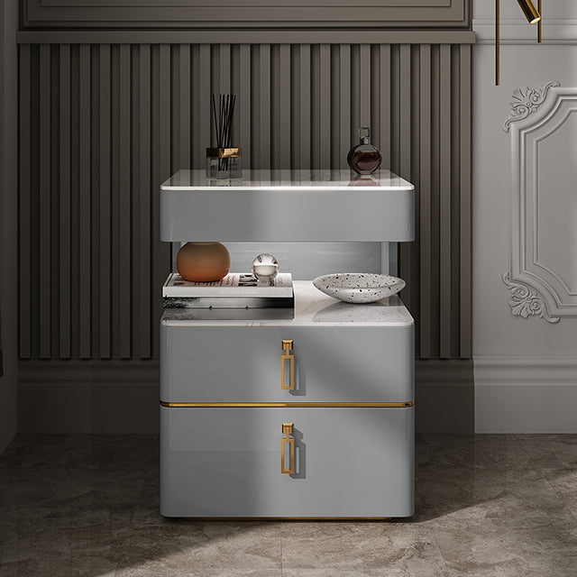 Modern 21 inch H Nachttafel Open opslag 2-ladjes Stone Top Nightstand