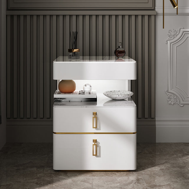 Modern 21 inch H Nachttafel Open opslag 2-ladjes Stone Top Nightstand