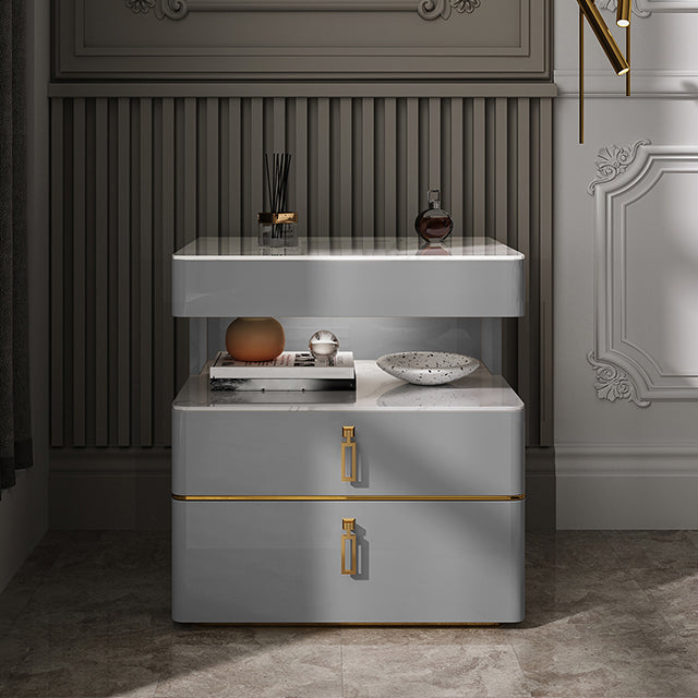 Modern 21 inch H Nachttafel Open opslag 2-ladjes Stone Top Nightstand