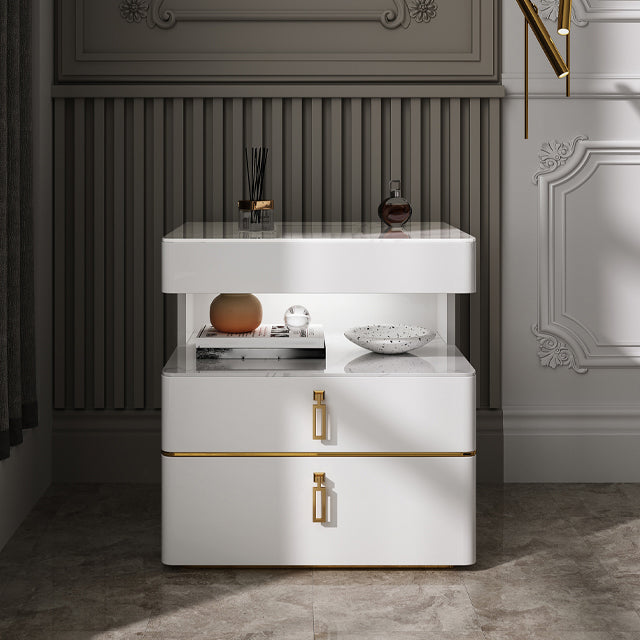 Modern 21 inch H Nachttafel Open opslag 2-ladjes Stone Top Nightstand