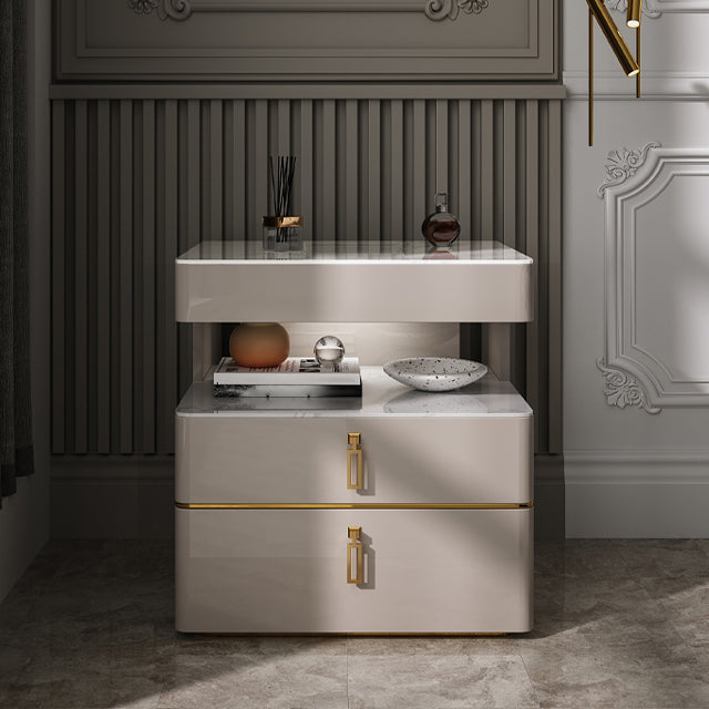 Modern 21 inch H Nachttafel Open opslag 2-ladjes Stone Top Nightstand