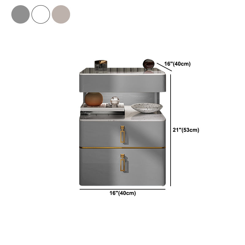 Modern 21 inch H Nachttafel Open opslag 2-ladjes Stone Top Nightstand