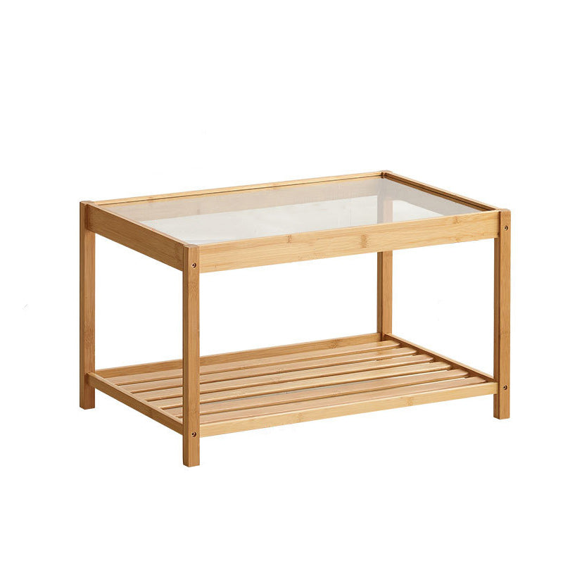 Moderner Glas Top Night Tisch Offener Aufbewahrung Bambus Bett Nachttisch mit Beinen