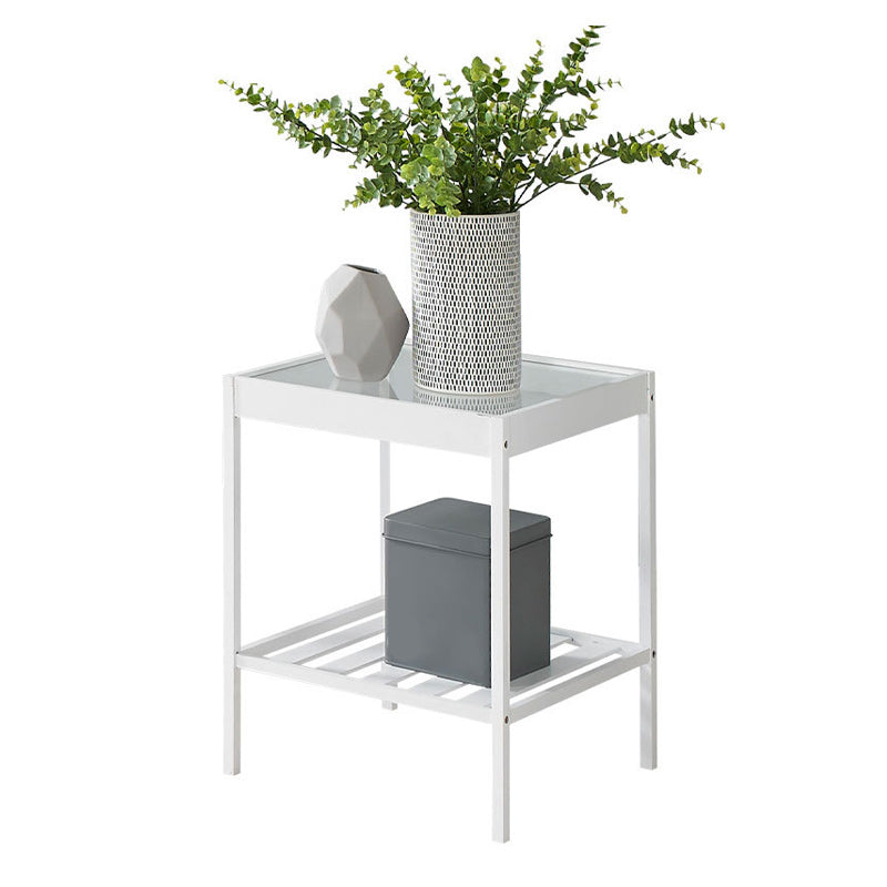 Moderner Glas Top Night Tisch Offener Aufbewahrung Bambus Bett Nachttisch mit Beinen