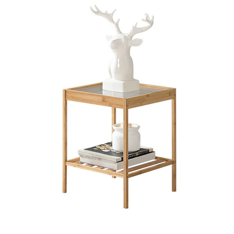 Moderner Glas Top Night Tisch Offener Aufbewahrung Bambus Bett Nachttisch mit Beinen