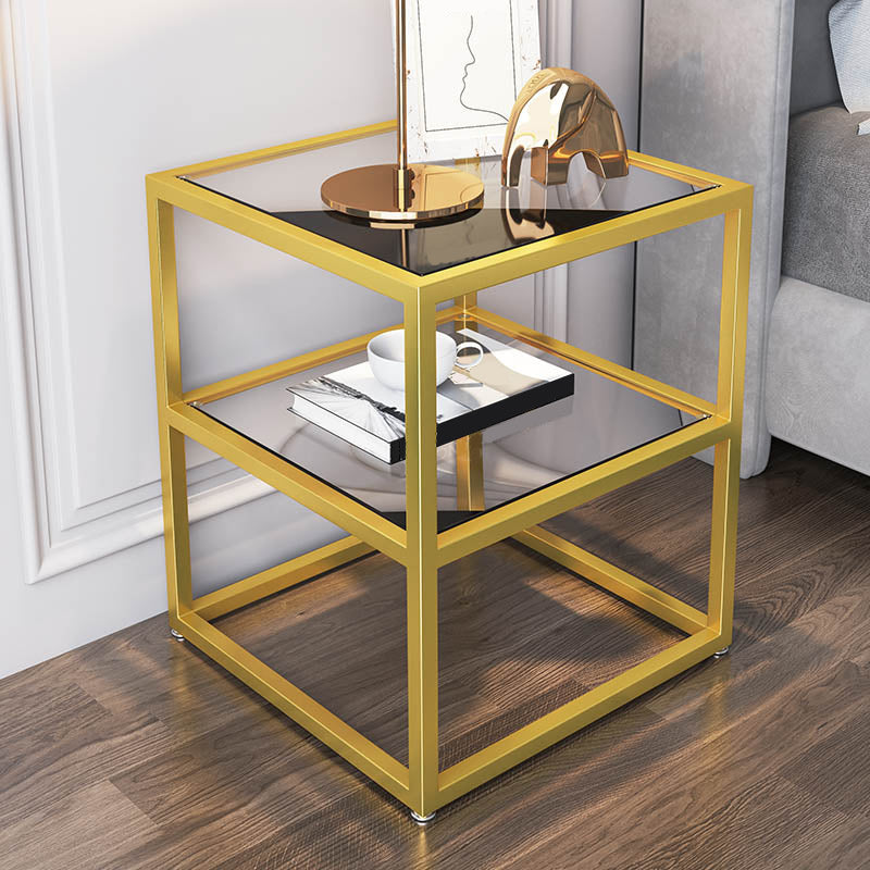 Table de nuit de 21 pouces H ouverte étagère en verre métallique en métal incluse la table de chevet