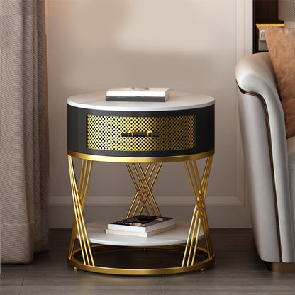 Glam Stone Top Night Table Open Rangement 1 Drawer Met-Legs inclus la table de chevet
