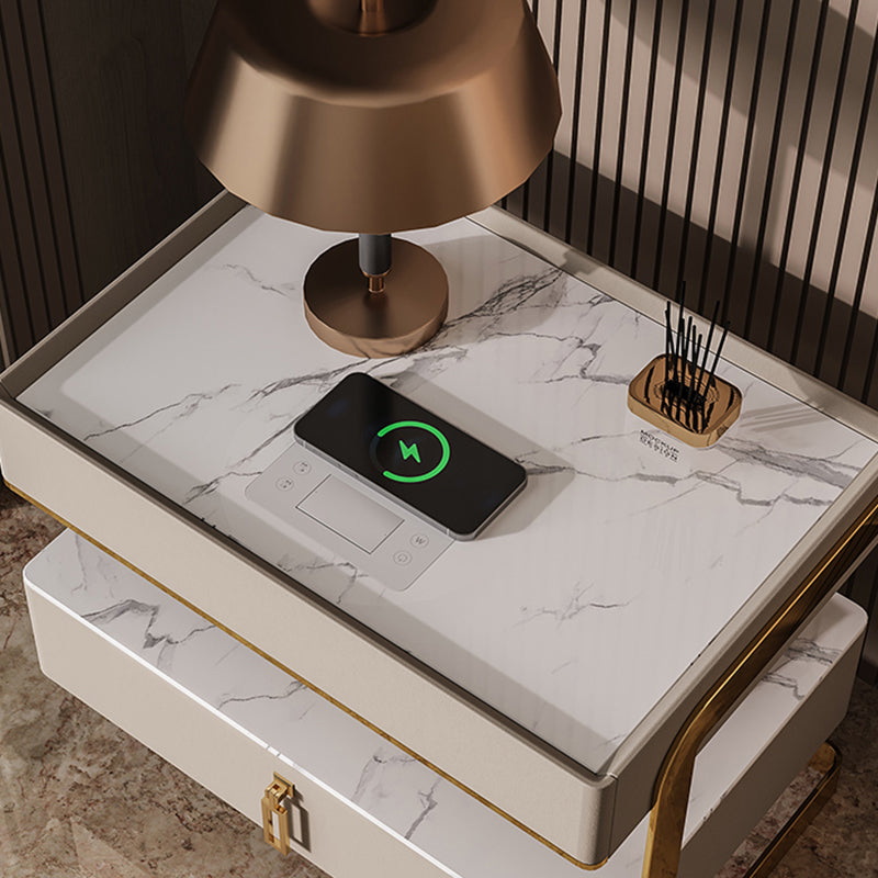 Top de table de chevet de 18 pouces H Lit Top en verre ouvert des jambes 1-Drawer incluse la table de nuit