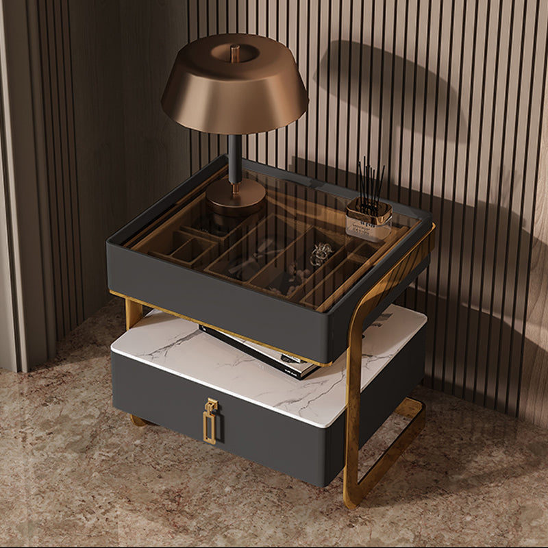 Top de table de chevet de 18 pouces H Lit Top en verre ouvert des jambes 1-Drawer incluse la table de nuit