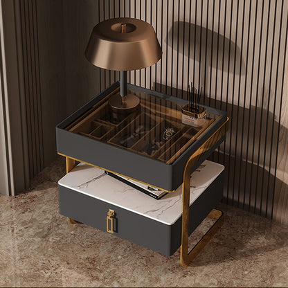 Top de table de chevet de 18 pouces H Lit Top en verre ouvert des jambes 1-Drawer incluse la table de nuit