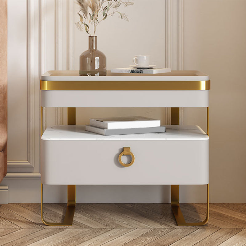 Glam 20 Inch H Nightstand Open Storage Glass Top Solid Wood Bed Nightstand with Legs White Clearhalo 'Bedroom Furniture' 'furn' 'furn_night_stand' 'Furniture' 'night_stand' 'Nightstands' 5659128