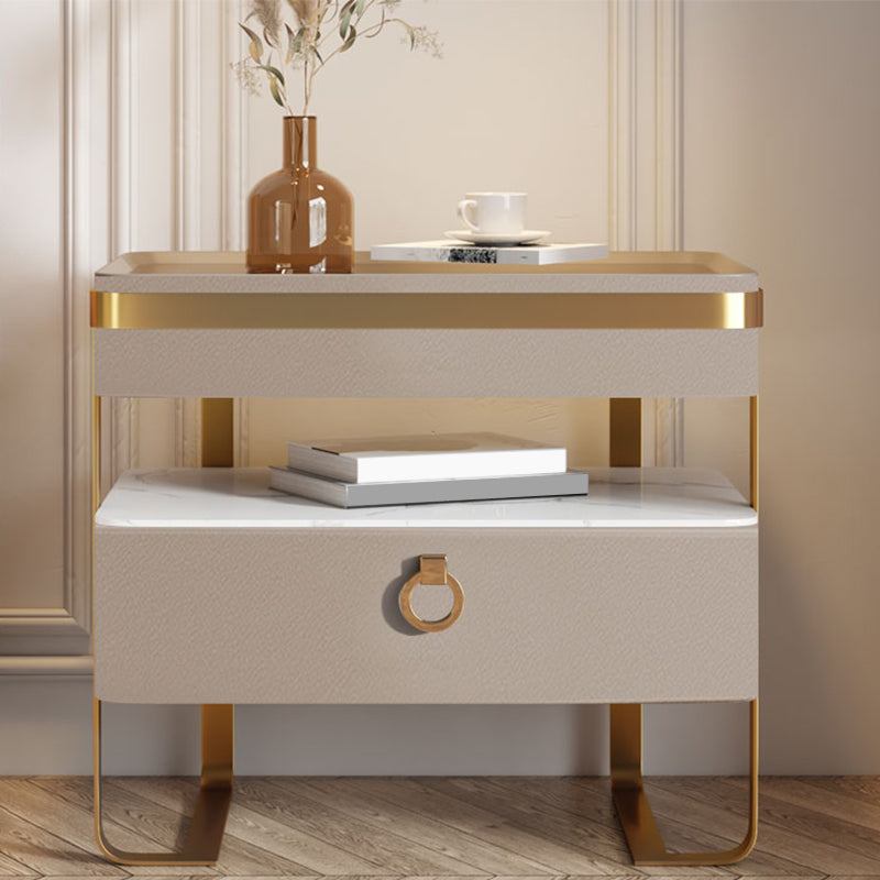 Glam 20 Inch H Nightstand Open Storage Glass Top Solid Wood Bed Nightstand with Legs Brown Clearhalo 'Bedroom Furniture' 'furn' 'furn_night_stand' 'Furniture' 'night_stand' 'Nightstands' 5659129