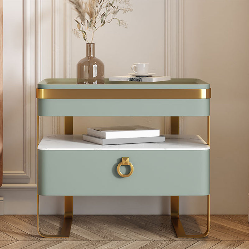 Glam 20 Inch H Nightstand Open Storage Glass Top Solid Wood Bed Nightstand with Legs Green Clearhalo 'Bedroom Furniture' 'furn' 'furn_night_stand' 'Furniture' 'night_stand' 'Nightstands' 5659130