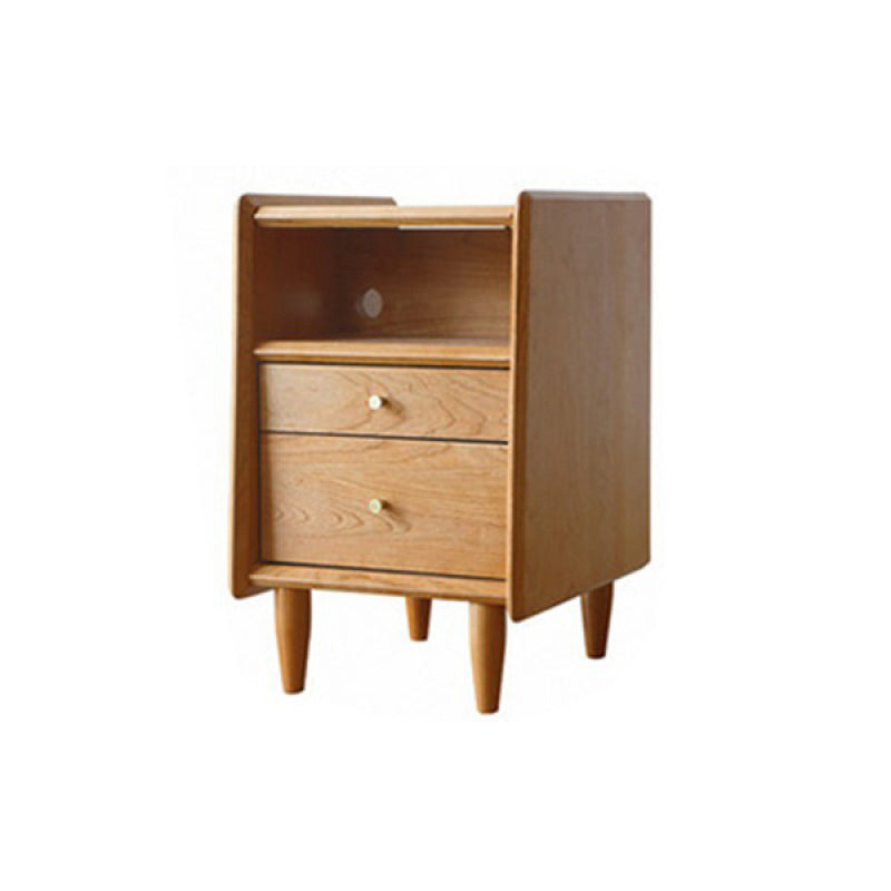 Solid Wood Nightstand Modern 22 Inch H Open Storage 2-Drawer Legs Included Night Table 14"L x 16"W x 22"H Brown Clearhalo 'Bedroom Furniture' 'furn' 'furn_night_stand' 'Furniture' 'night_stand' 'Nightstands' 5659195