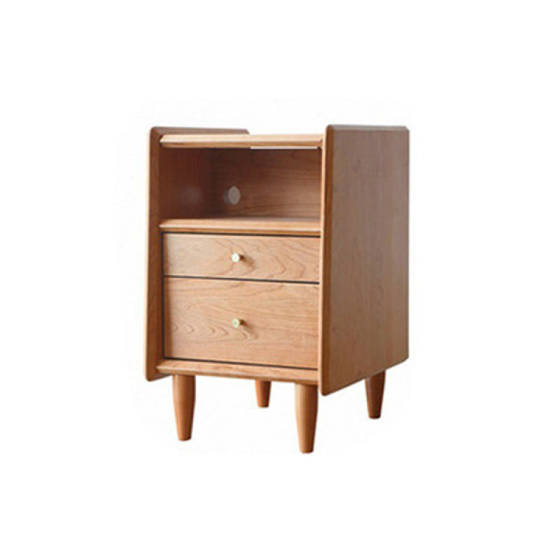 Solid Wood Nightstand Modern 22 Inch H Open Storage 2-Drawer Legs Included Night Table 16"L x 16"W x 22"H Brown Clearhalo 'Bedroom Furniture' 'furn' 'furn_night_stand' 'Furniture' 'night_stand' 'Nightstands' 5659201