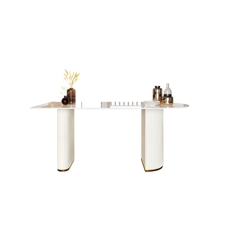 Glam Executive Desk Mirrored Peninsula Writing Desk in White 78.7"L x 31.5"W x 29.5"H Clearhalo 'furn' 'furn_office_desk' 'Furniture' 'Office Desks' 'Office Furniture' 'office_desk' 5659212