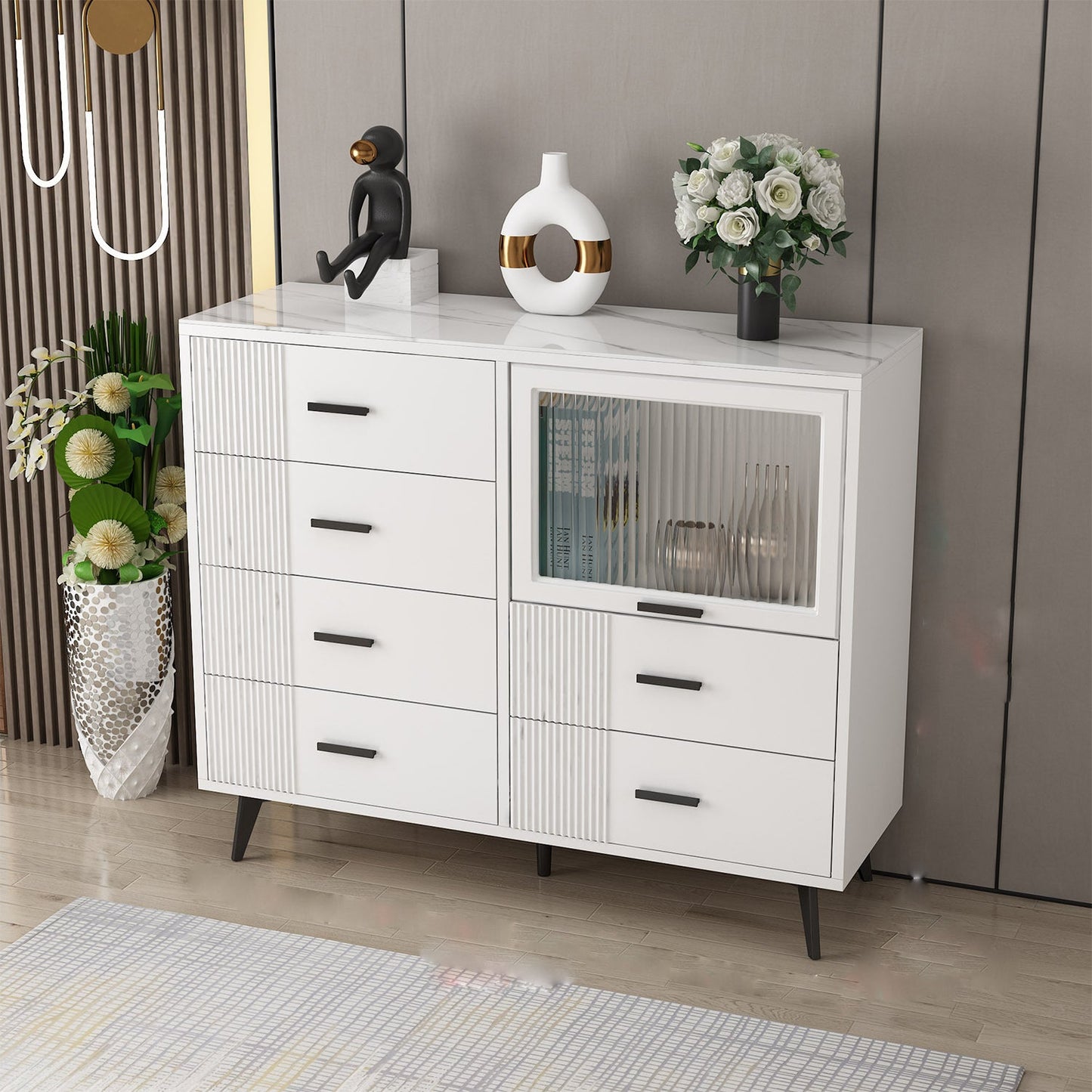 Modern Slate Top Combo Dresser houten opbergkast dressoir in wit / grijs