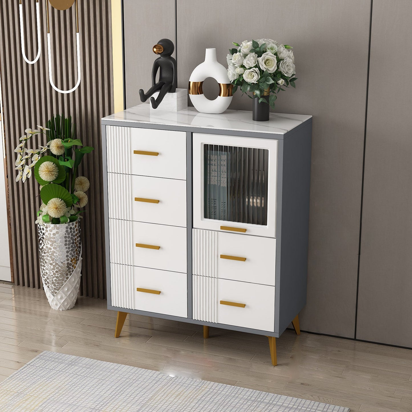 Modern Slate Top Combo Dresser houten opbergkast dressoir in wit / grijs