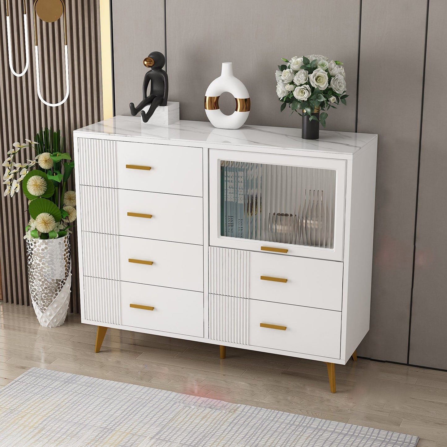 Modern Slate Top Combo Dresser houten opbergkast dressoir in wit / grijs