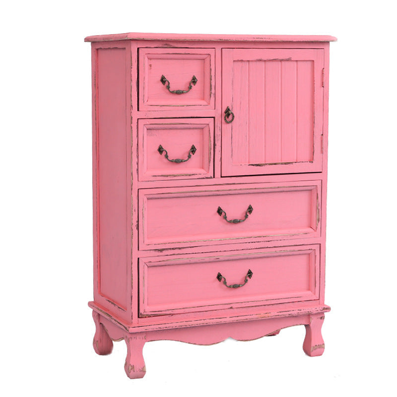 12" D Traditional Wooden Combo Dresser Bedroom Storage Chest Dresser with Drawers and Door 23"L x 13"W x 33"H Pink Clearhalo 'Bedroom Furniture' 'Dressers & Chests' 'dressers_chests' 'furn' 'furn_dressers_chests' 'Furniture' 5659557