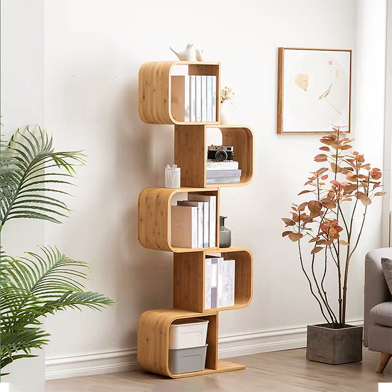 Geometry Bamboo Bookshelf Modern Style Bookcase for Home Office 22" W X 9" D
