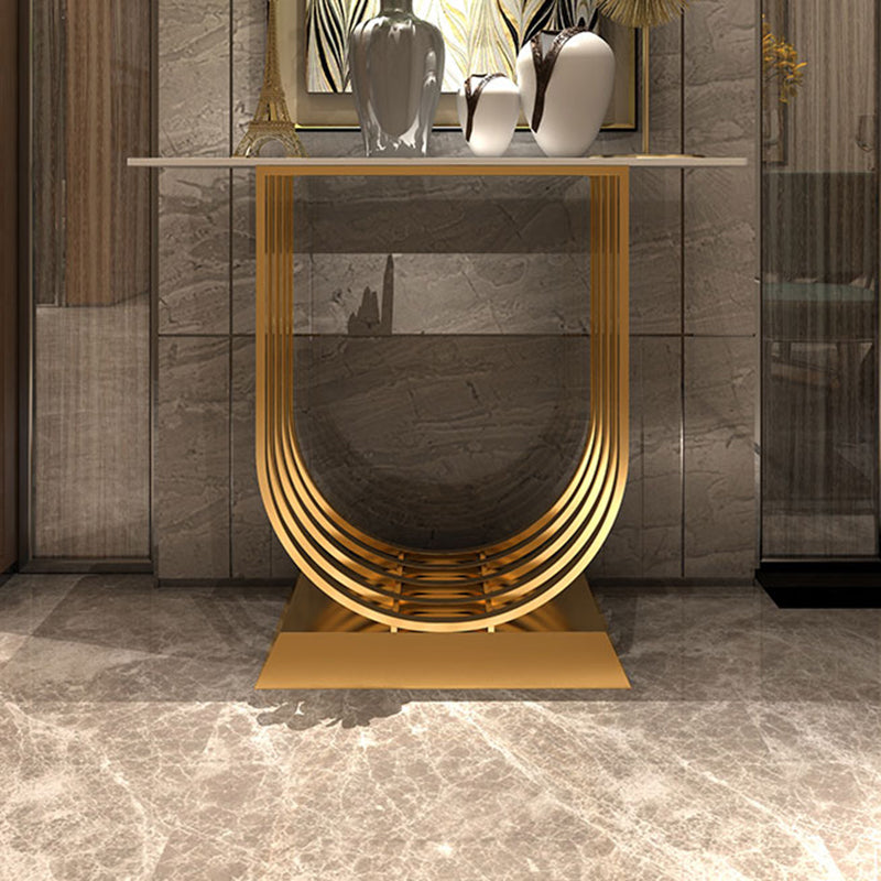 Console top in pietra in stile glam con base di piedistallo di ferro per sala