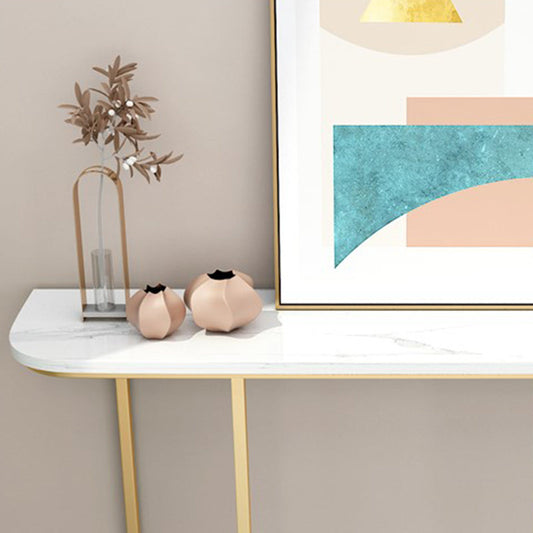 Modern Half Moon Console Table with Abstract Base and Marble Top Clearhalo 'Console Tables' 'console_tables' 'Entry & Mudroom Furniture' 'furn' 'furn_console_tables' 'Furniture' 5660256