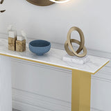 Tavolo accento top in pietra di mezza luna con base di ferro bianco e dorato