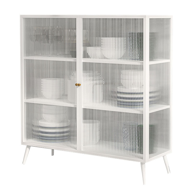 42'' Height Buffet Server Glass 2 Doors Metal Frame Dining Server for Living Room White Clearhalo 'buffet_sideboard' 'Buffets & Sideboards' 'furn' 'furn_buffet_sideboard' 'Furniture' 'Kitchen & Dining Furniture' 5661113