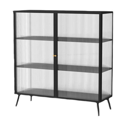 42'' Height Buffet Server Glass 2 Doors Metal Frame Dining Server for Living Room Black Clearhalo 'buffet_sideboard' 'Buffets & Sideboards' 'furn' 'furn_buffet_sideboard' 'Furniture' 'Kitchen & Dining Furniture' 5661117