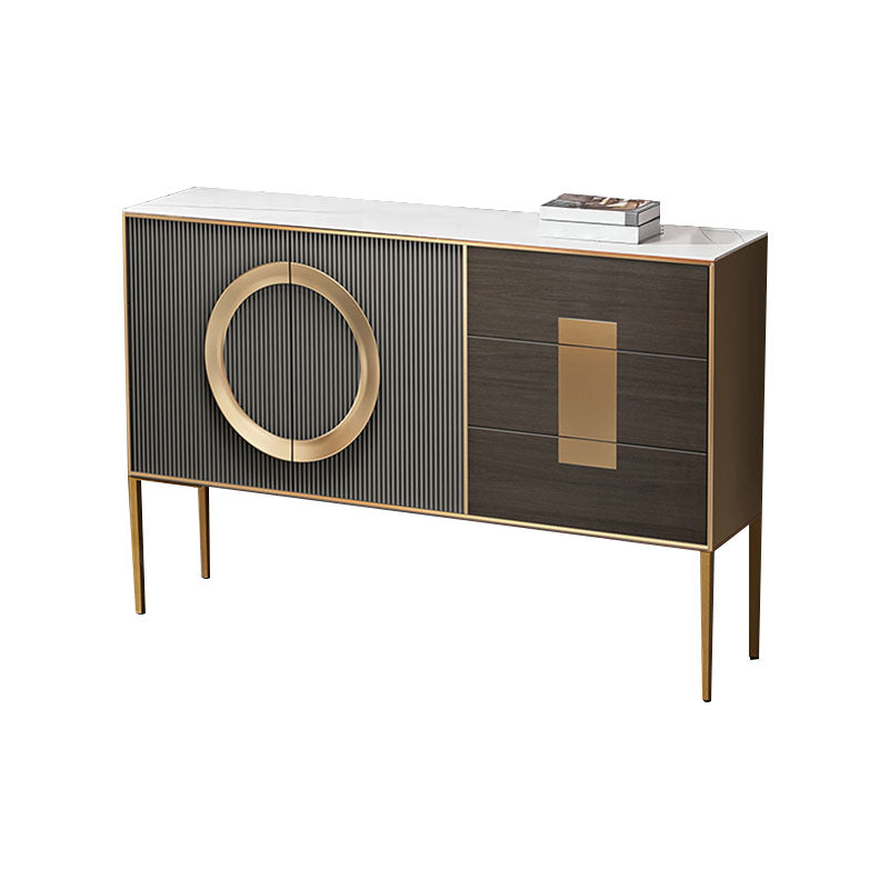 Glam Style 40" Height Sideboard 3 Drawer 2 Doors Cupboard for Living Room Gold-Brown Clearhalo 'buffet_sideboard' 'Buffets & Sideboards' 'furn' 'furn_buffet_sideboard' 'Furniture' 'Kitchen & Dining Furniture' 5661146