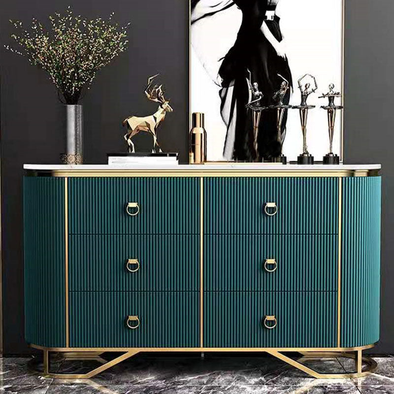 Sideboard in stile glam con tavolo da tavolo a buffet a 6 cassetti per la sala da pranzo