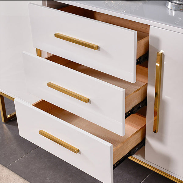 Credenza con counterne in vetro in legno ingegnerizzato a 3 cassetti per la sala da pranzo