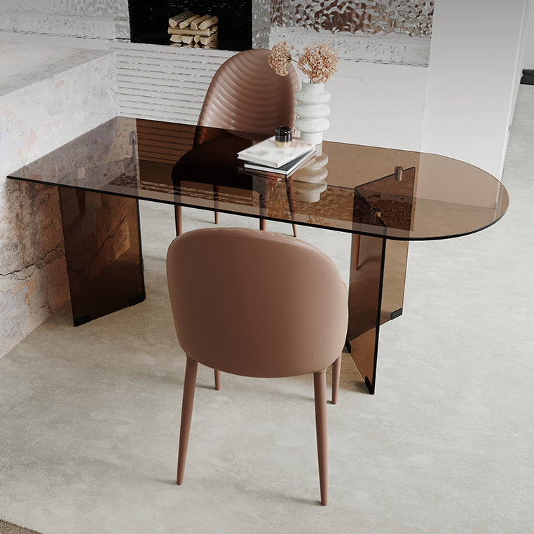 Tavolo da coprone in vetro tavolo da pranzo moderno con doppia base di piedistallo