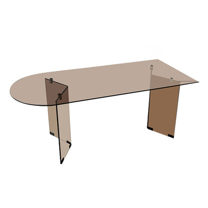 Table à manger en verre moderne avec base de piédestal double