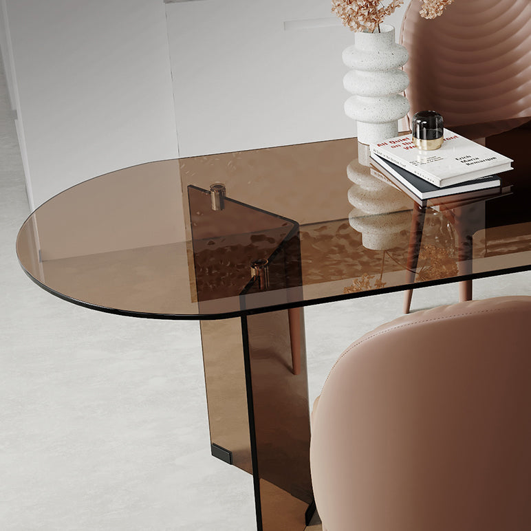 Tavolo da coprone in vetro tavolo da pranzo moderno con doppia base di piedistallo