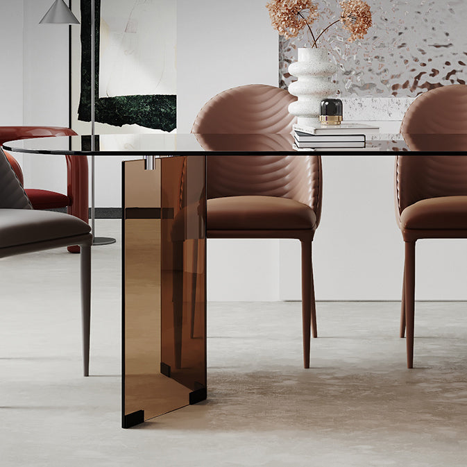 Table à manger en verre moderne avec base de piédestal double