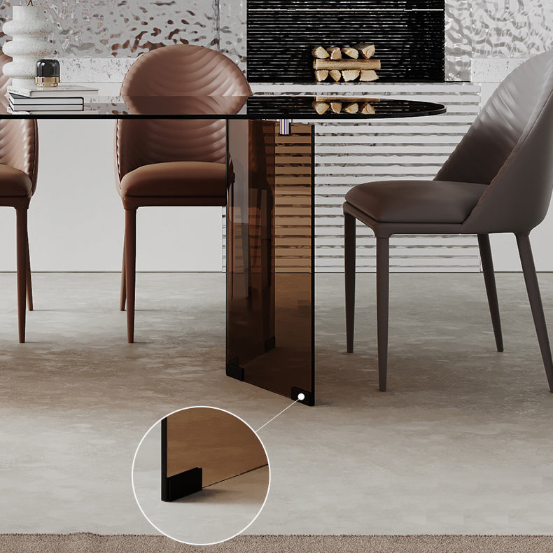 Tavolo da coprone in vetro tavolo da pranzo moderno con doppia base di piedistallo