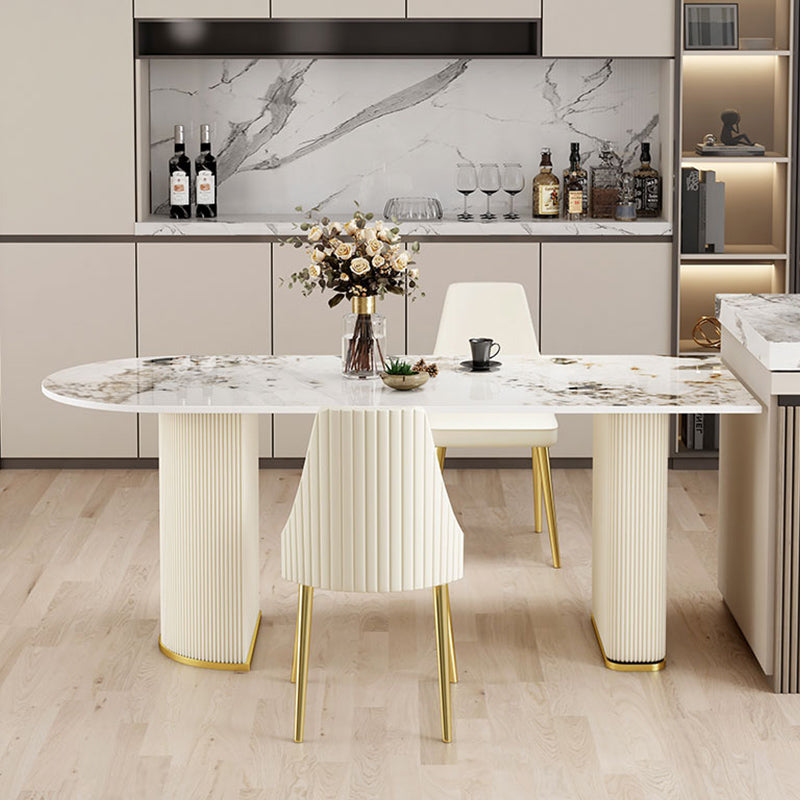 Tavolo da pranzo in pietra sinterizzato a forma libera tavolo di lusso doppio piedistallo per sala da pranzo