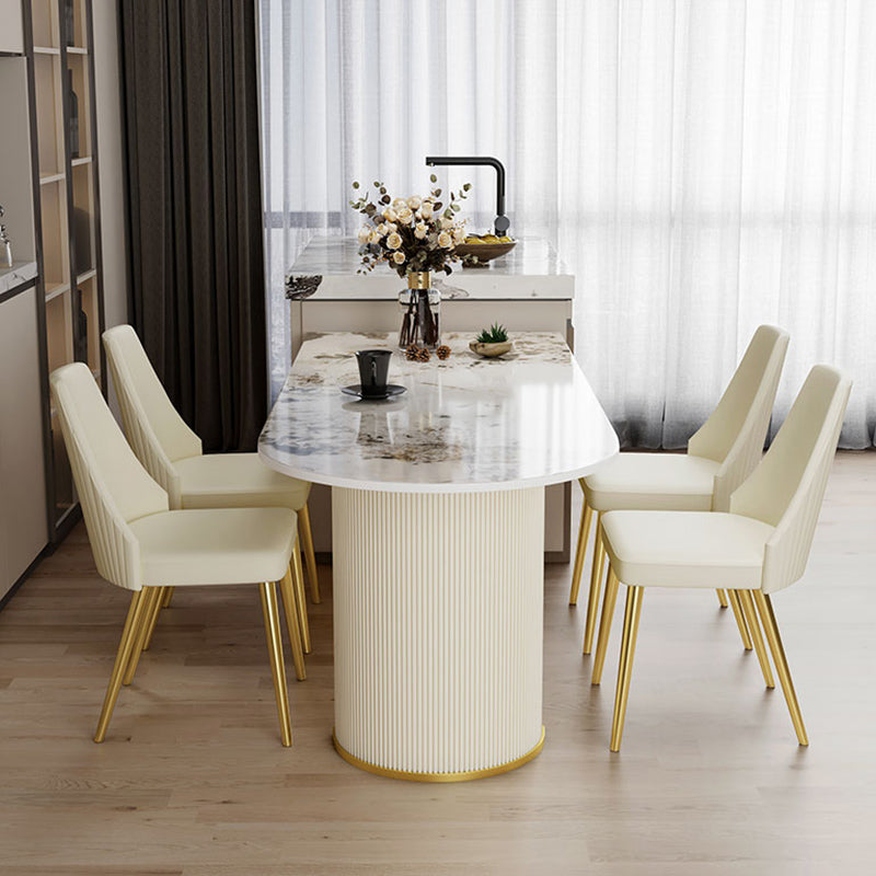 Tavolo da pranzo in pietra sinterizzato a forma libera tavolo di lusso doppio piedistallo per sala da pranzo