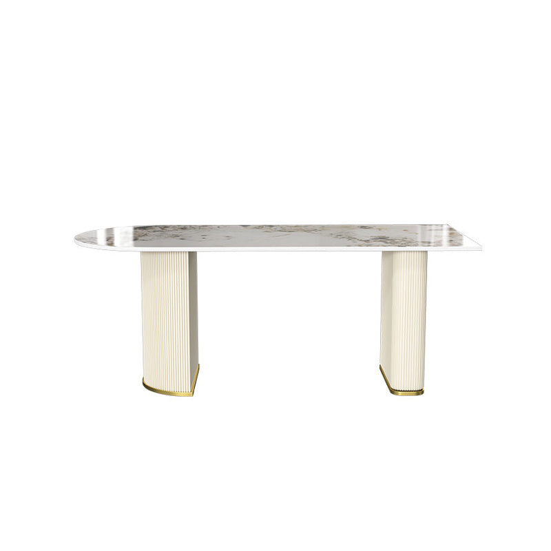 Tavolo da pranzo in pietra sinterizzato a forma libera tavolo di lusso doppio piedistallo per sala da pranzo