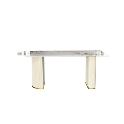 Tavolo da pranzo in pietra sinterizzato a forma libera tavolo di lusso doppio piedistallo per sala da pranzo