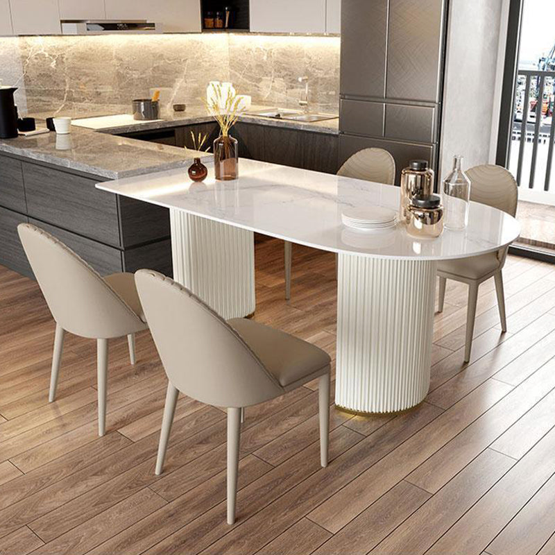 Tavolo in pietra sinterizzato a forma libera per tavolo di lusso del ristorante con doppio piedistallo