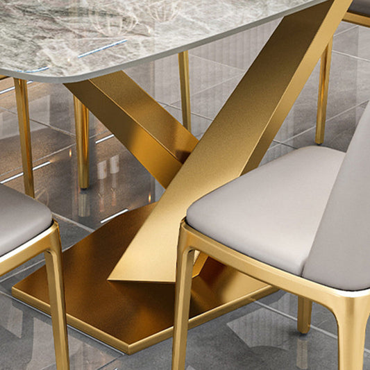 Sintered Stone Dining Table Rectangle Traditional Luxury Dining Table with Gold Frame