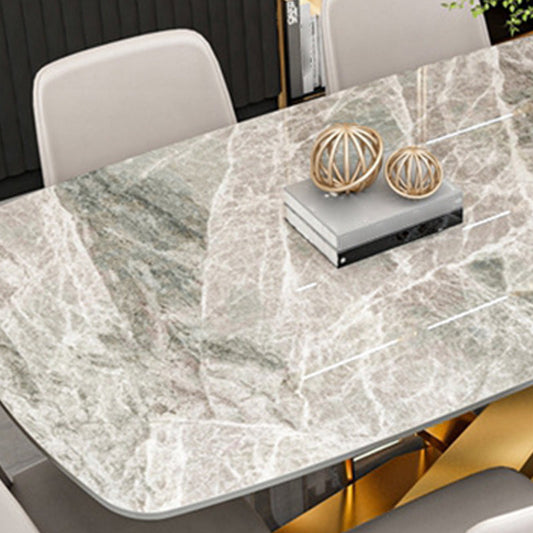 Sintered Stone Dining Table Rectangle Traditional Luxury Dining Table with Gold Frame