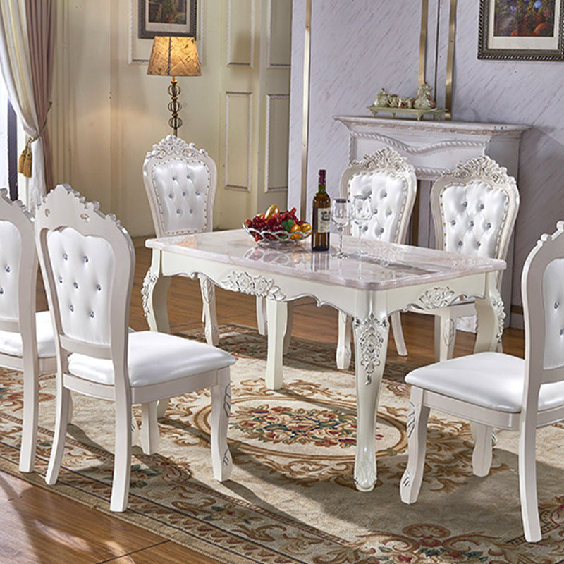 Rectangle Victorian Style Dining Table Fixed Table with Stone 59.1"L x 35.4"W x 29.5"H Without Chairs Clearhalo 'Dining Tables & Seating' 'Dining Tables' 'dining_table' 'furn' 'furn_dining_table' 'Furniture' 'Kitchen & Dining Furniture' 5661435